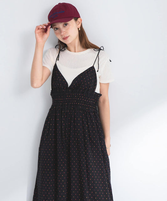 棉質褶皺吊帶連衣裙