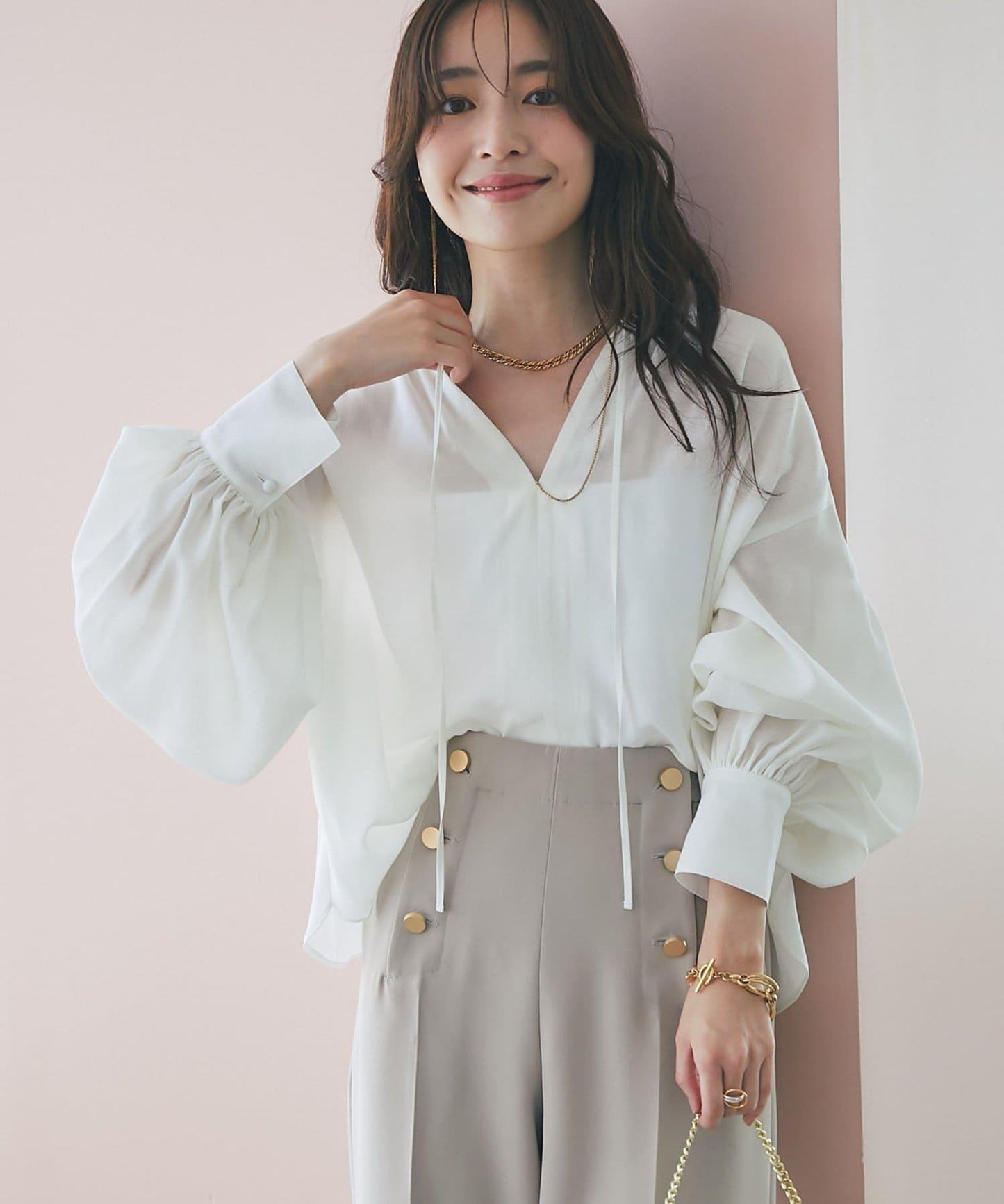 透視泡泡袖襯衫