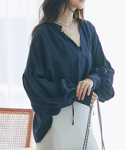 透視泡泡袖襯衫