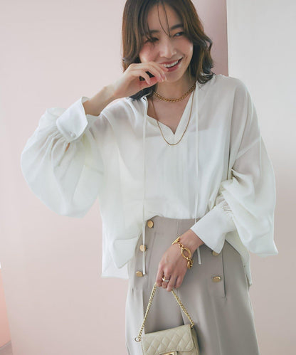 透視泡泡袖襯衫