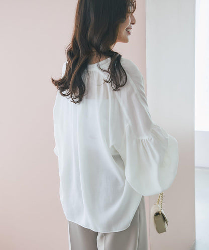 透視泡泡袖襯衫
