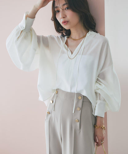 透視泡泡袖襯衫