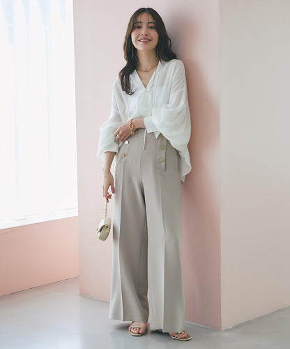 透視泡泡袖襯衫