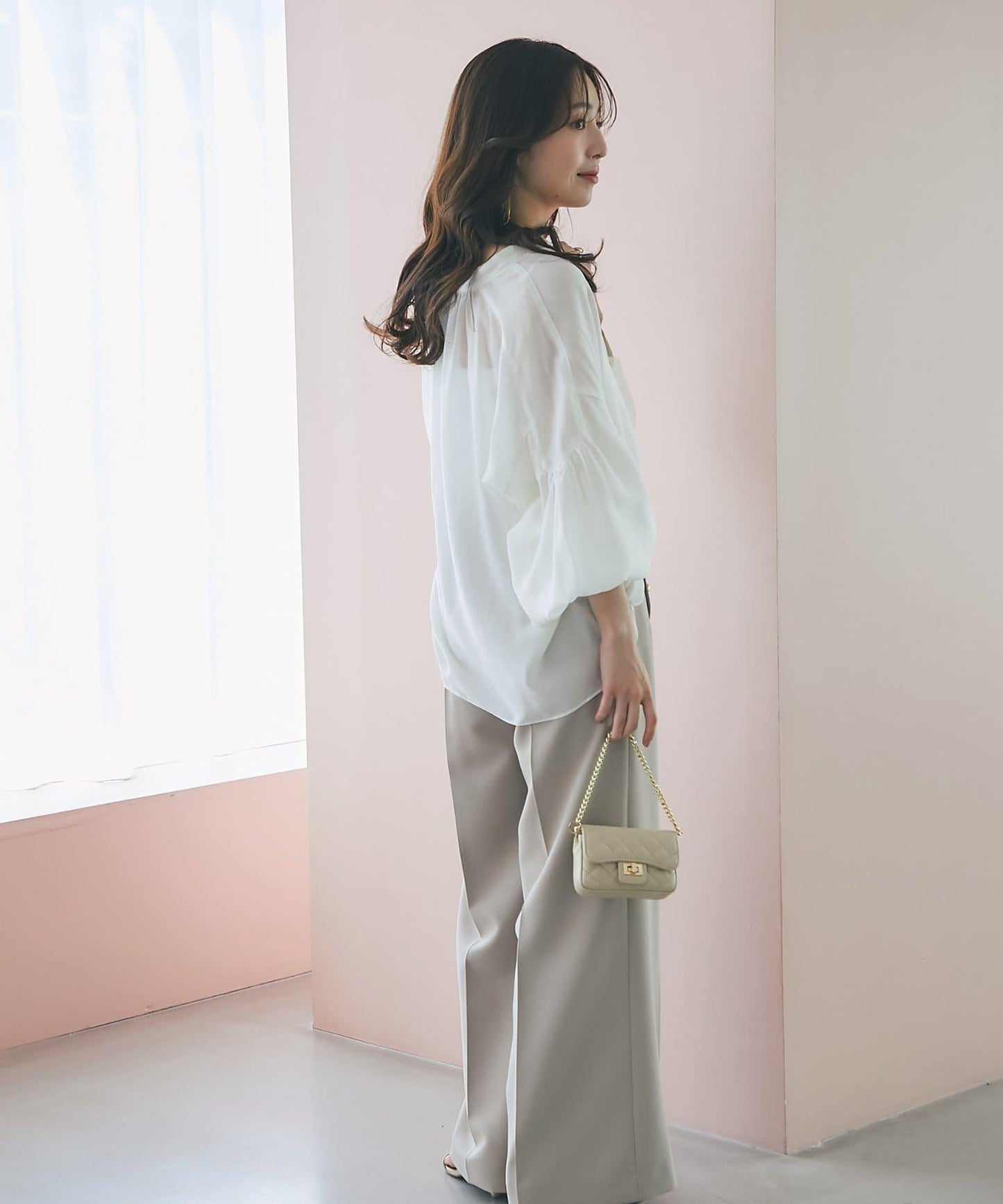 透視泡泡袖襯衫