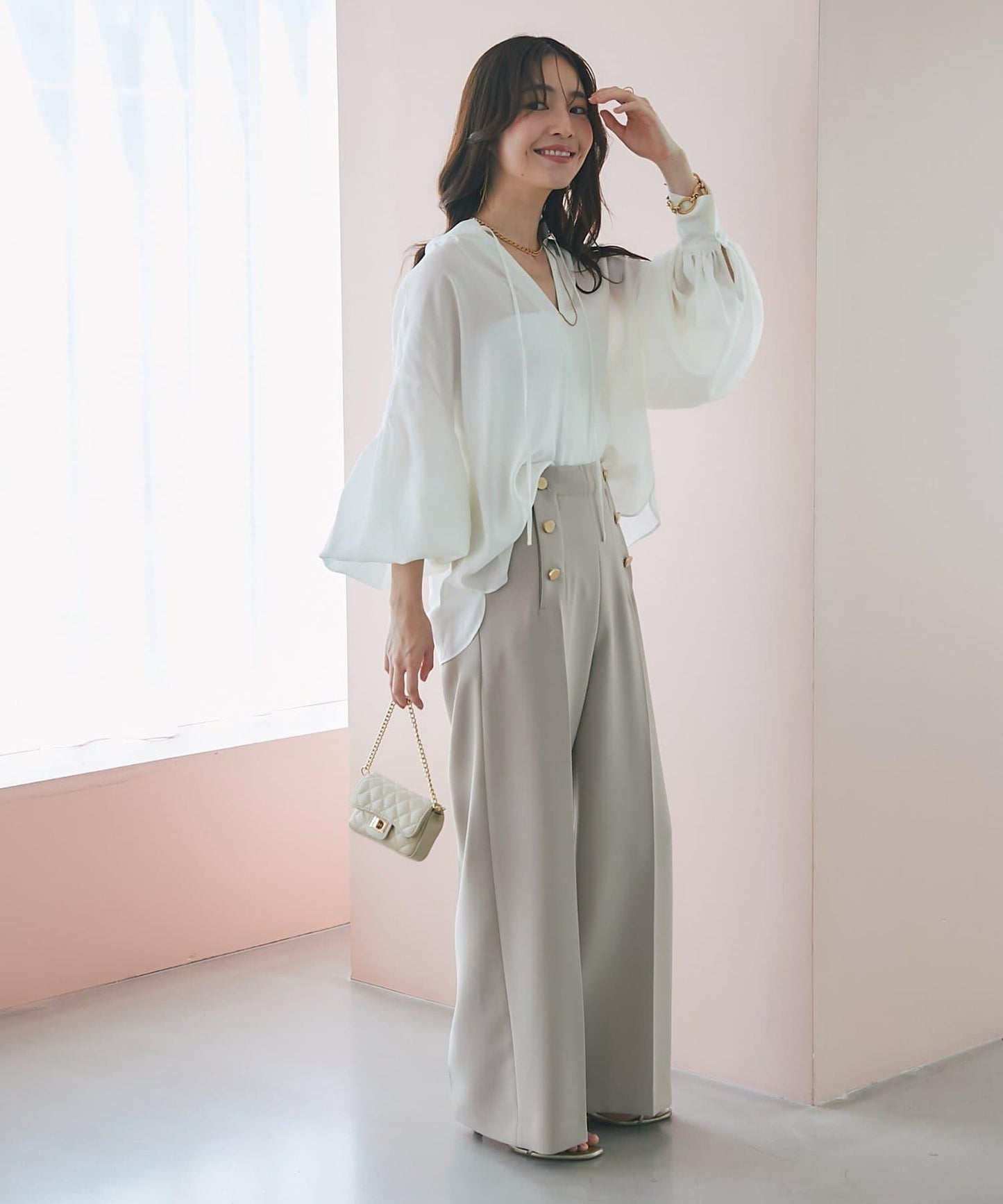 透視泡泡袖襯衫