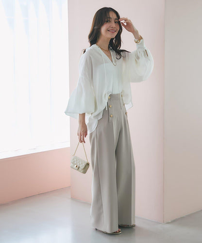 透視泡泡袖襯衫