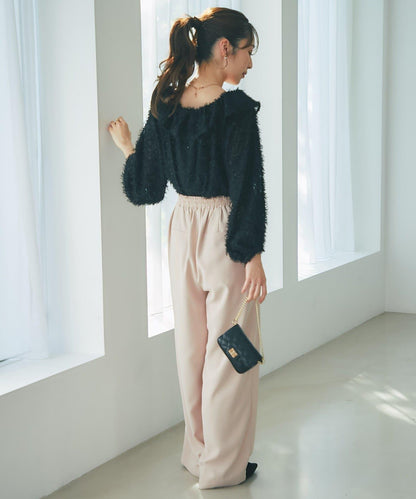 羽毛提花荷葉邊領襯衫