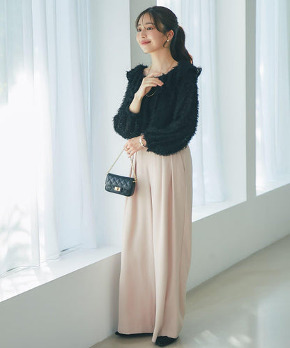 羽毛提花荷葉邊領襯衫