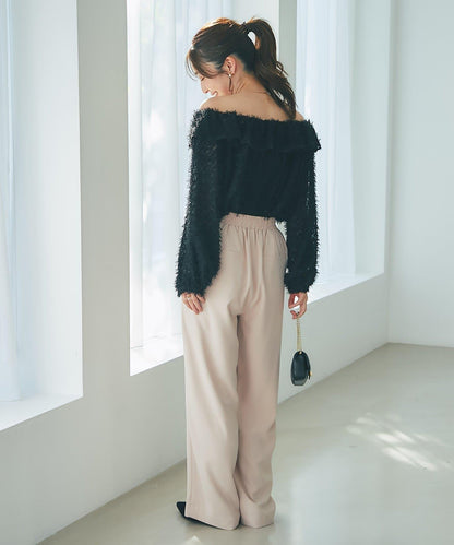 羽毛提花荷葉邊領襯衫