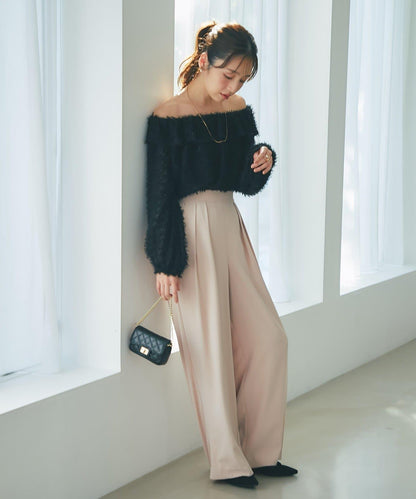 羽毛提花荷葉邊領襯衫