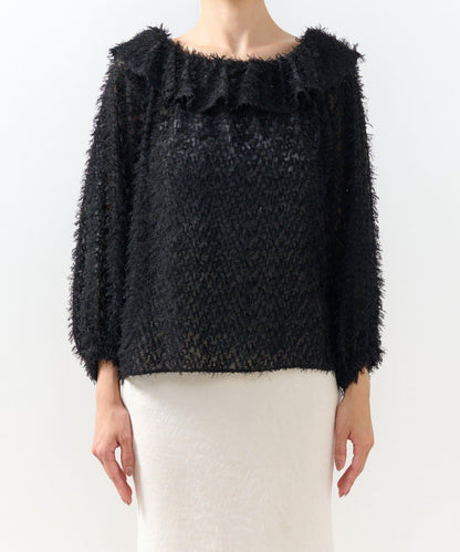 羽毛提花荷葉邊領襯衫