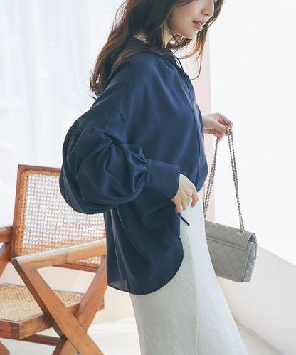 透視泡泡袖襯衫
