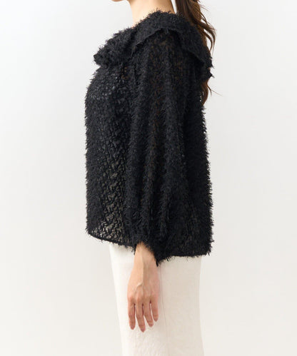 羽毛提花荷葉邊領襯衫