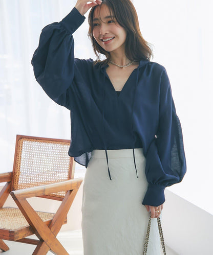 透視泡泡袖襯衫