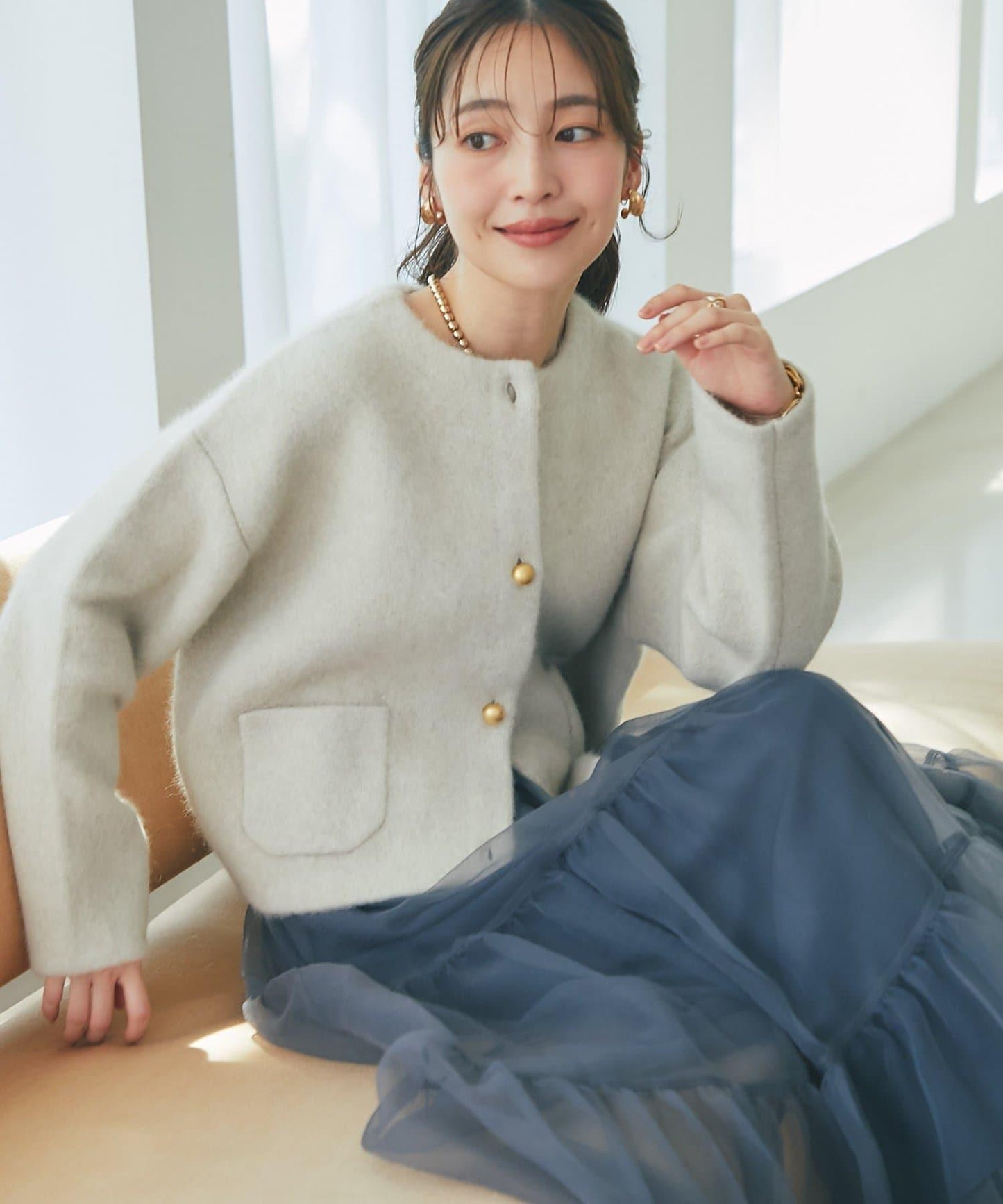 高品質羊毛接絨夾克開衫