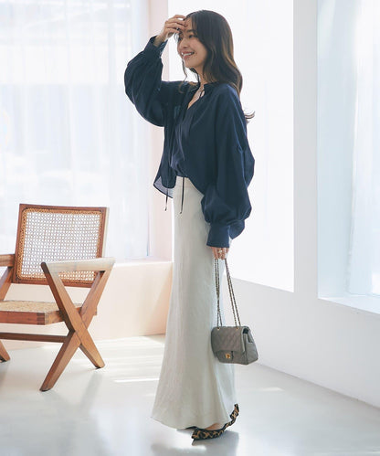 透視泡泡袖襯衫