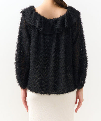 羽毛提花荷葉邊領襯衫