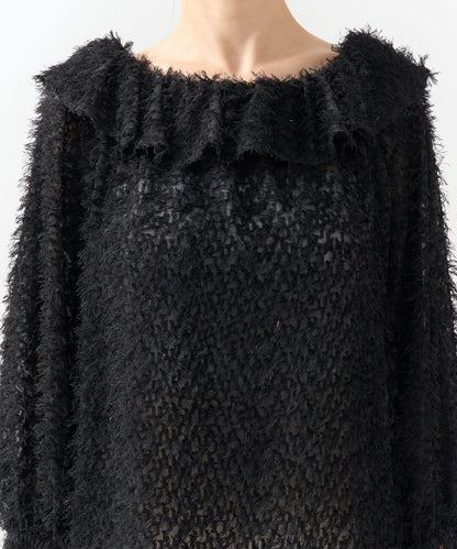 羽毛提花荷葉邊領襯衫