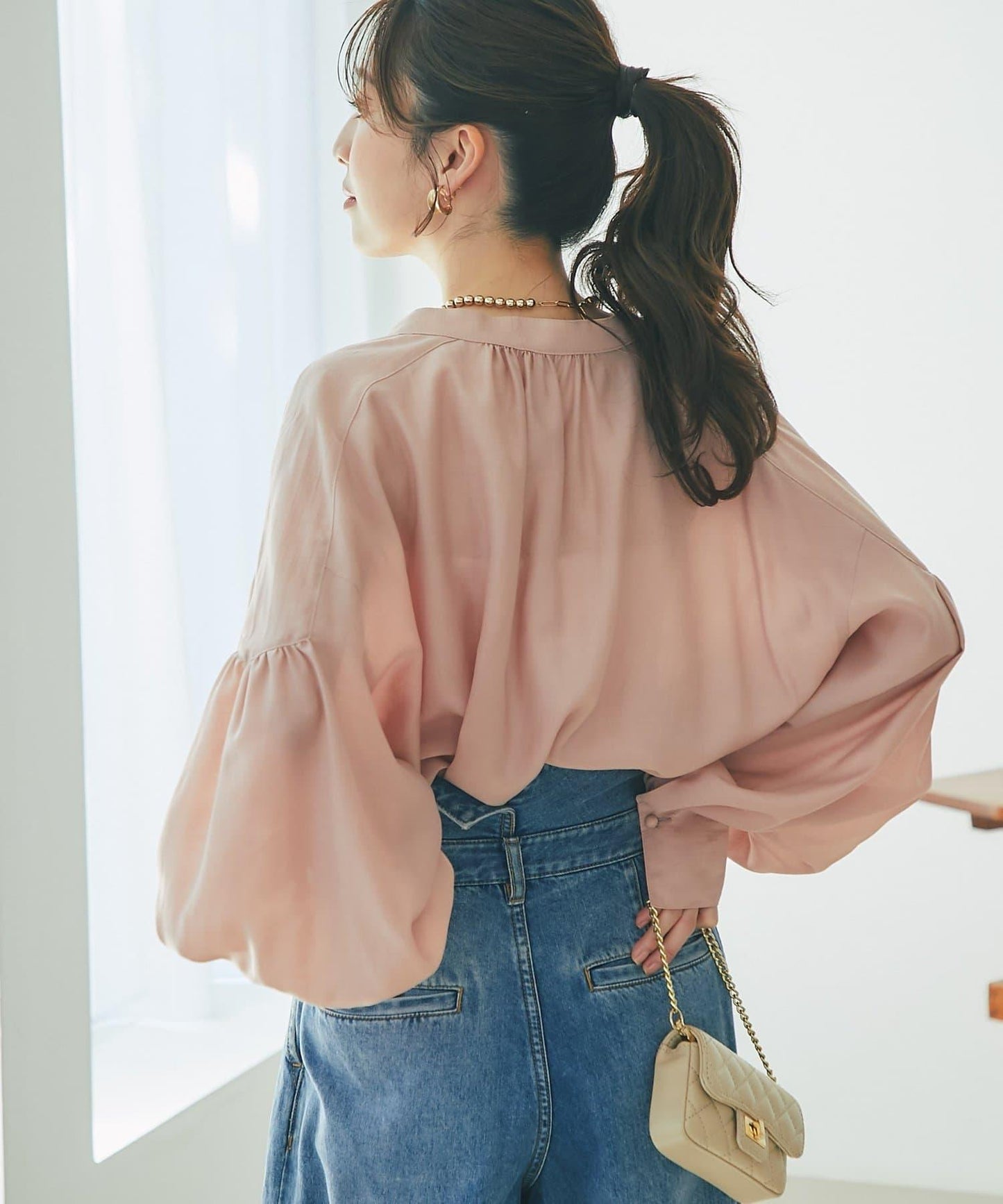 透視泡泡袖襯衫