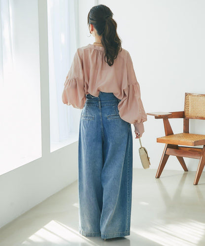 透視泡泡袖襯衫