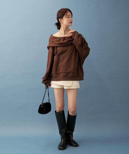 連帽一字肩衛衣