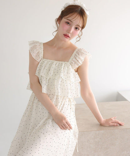 【可以成為天使！？】側邊蝴蝶結荷葉邊吊帶連衣裙