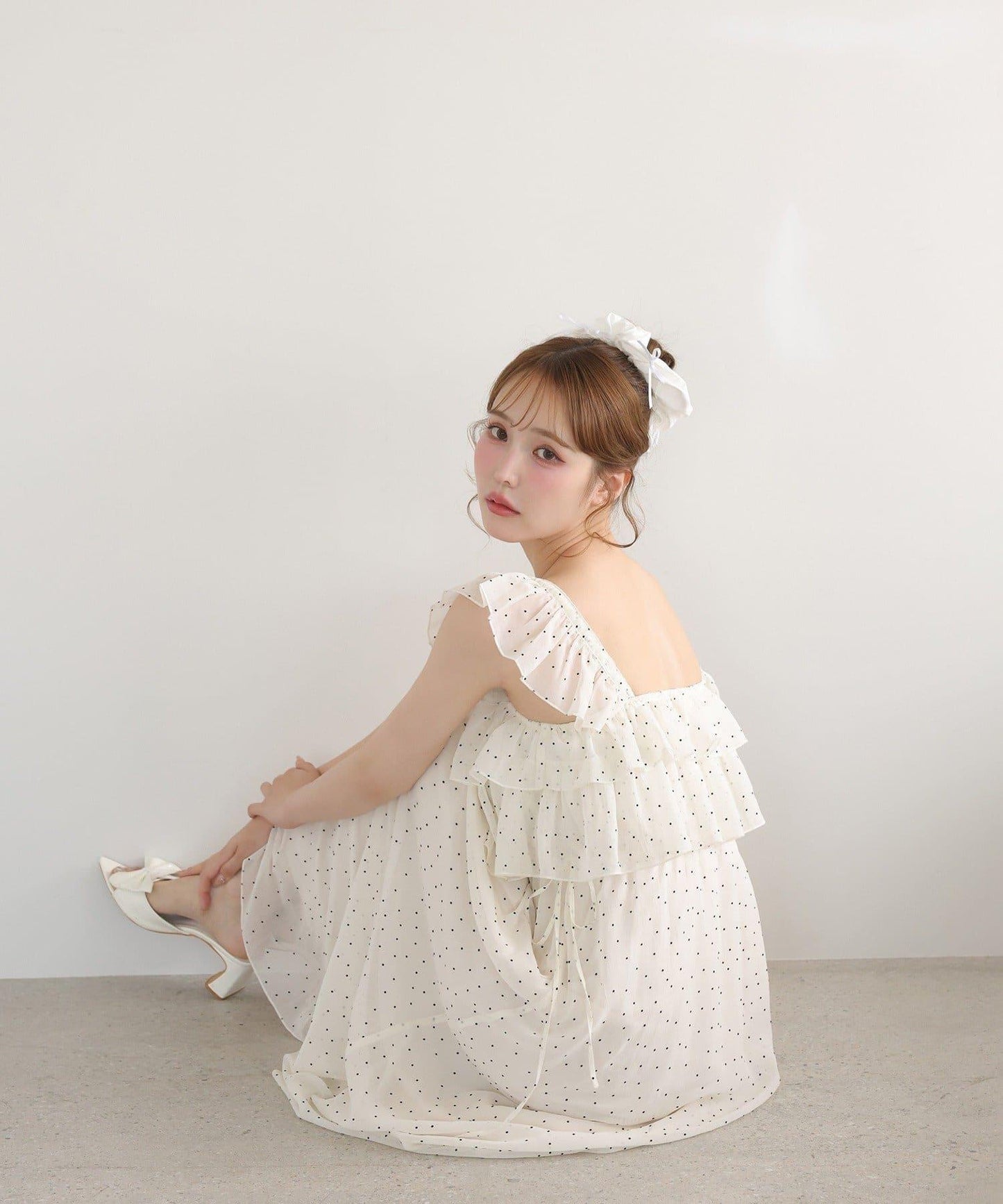 【可以成為天使！？】側邊蝴蝶結荷葉邊吊帶連衣裙