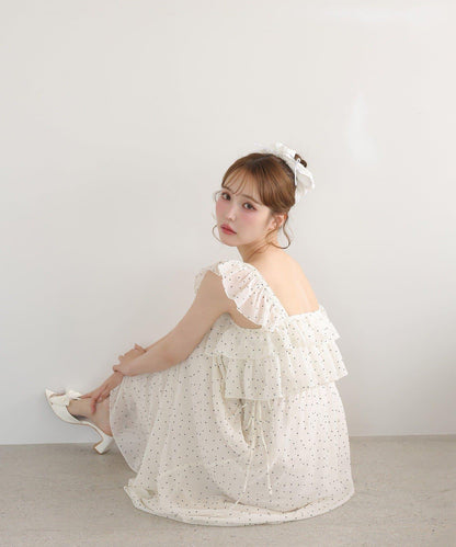 【可以成為天使！？】側邊蝴蝶結荷葉邊吊帶連衣裙