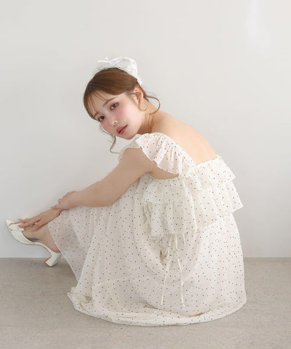 【可以成為天使！？】側邊蝴蝶結荷葉邊吊帶連衣裙