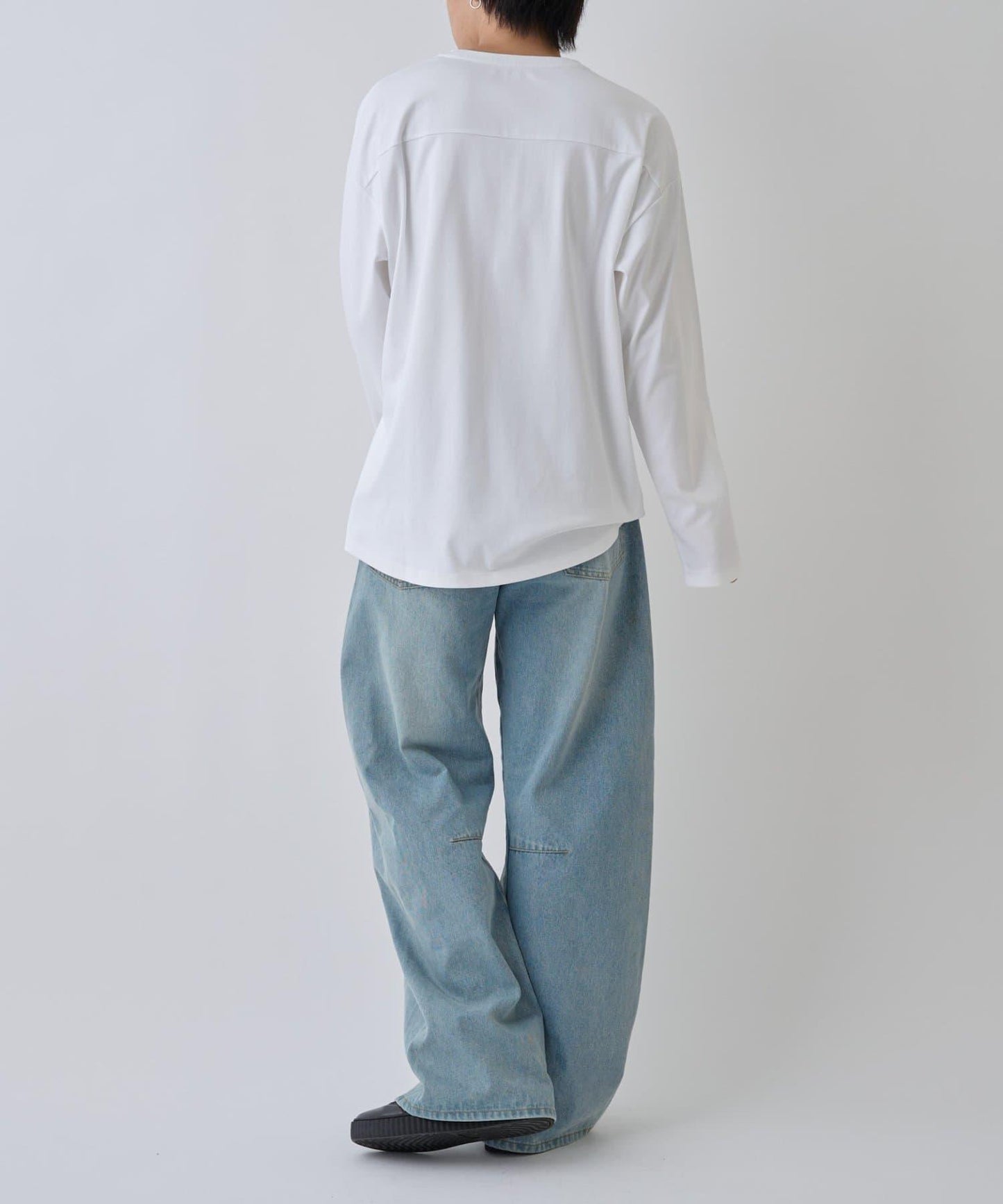 【AW】漸變棉圓弧下襬長袖T恤