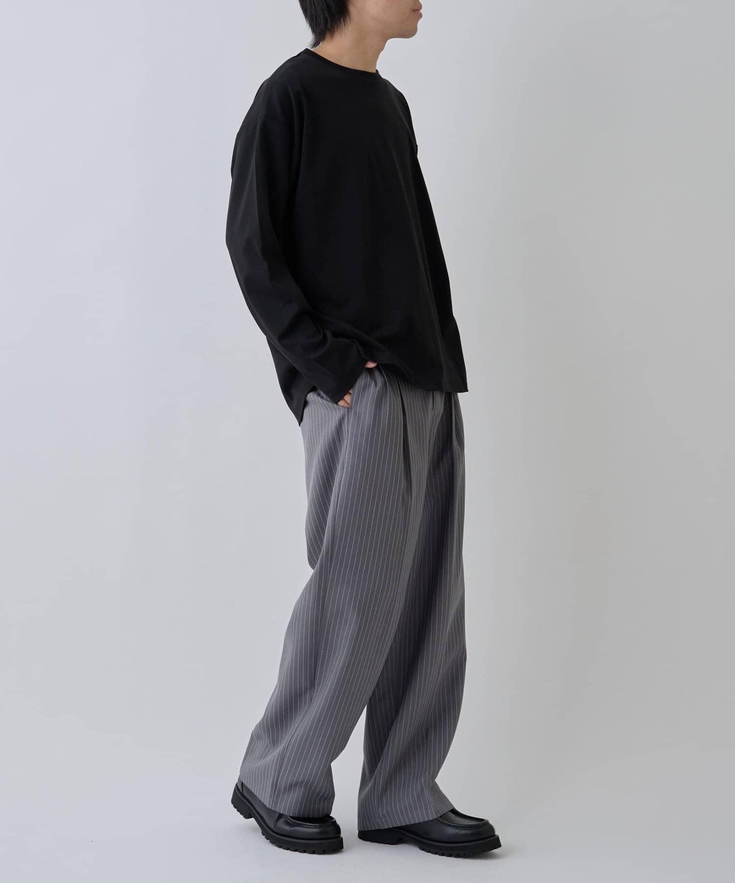 【AW】漸變棉圓弧下襬長袖T恤