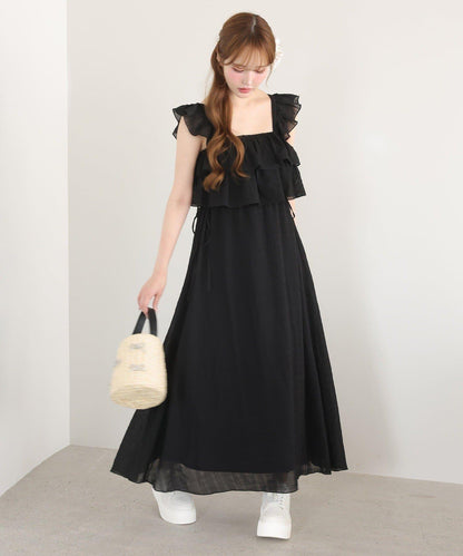 【可以成為天使！？】側邊蝴蝶結荷葉邊吊帶連衣裙