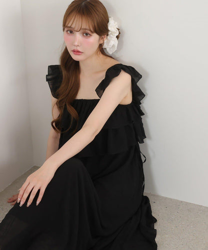 【可以成為天使！？】側邊蝴蝶結荷葉邊吊帶連衣裙