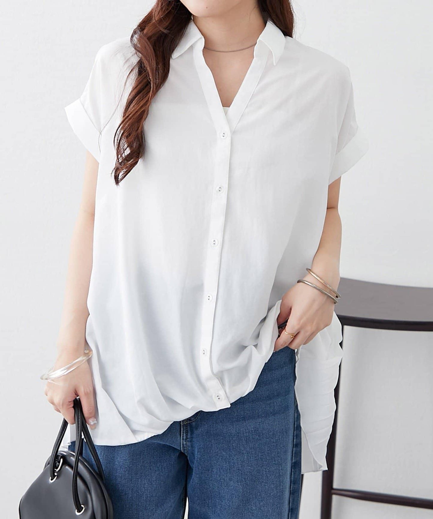 後背褶領口襯衫女裝