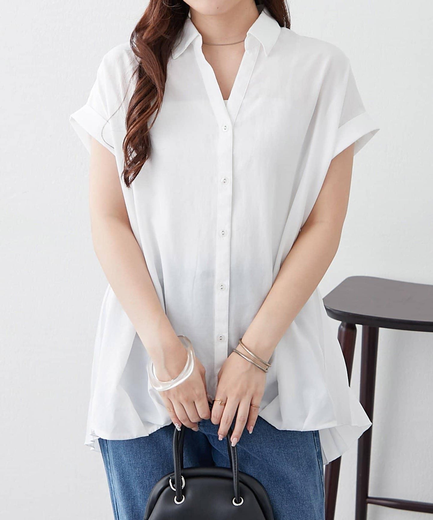 後背褶領口襯衫女裝