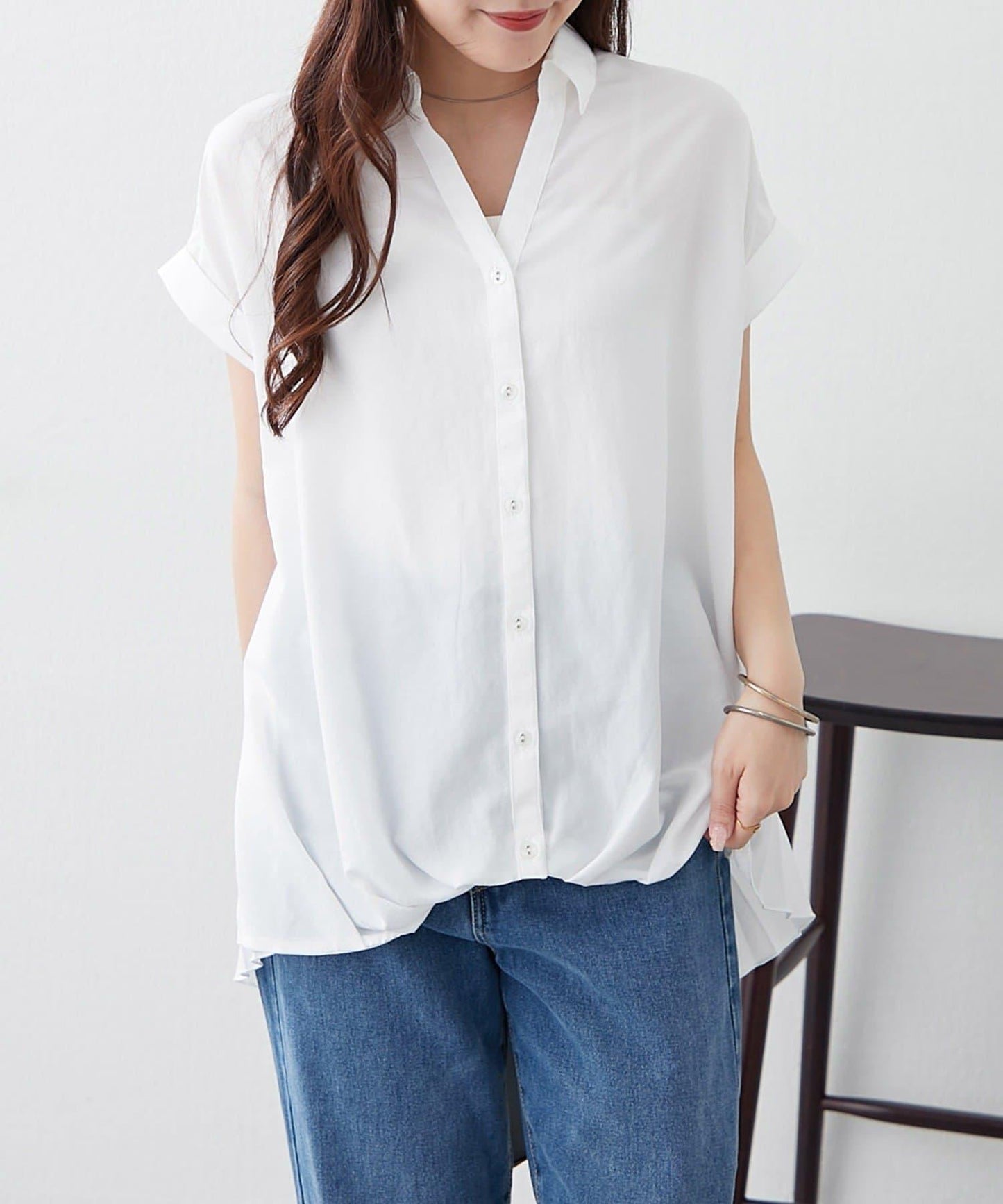後背褶領口襯衫女裝