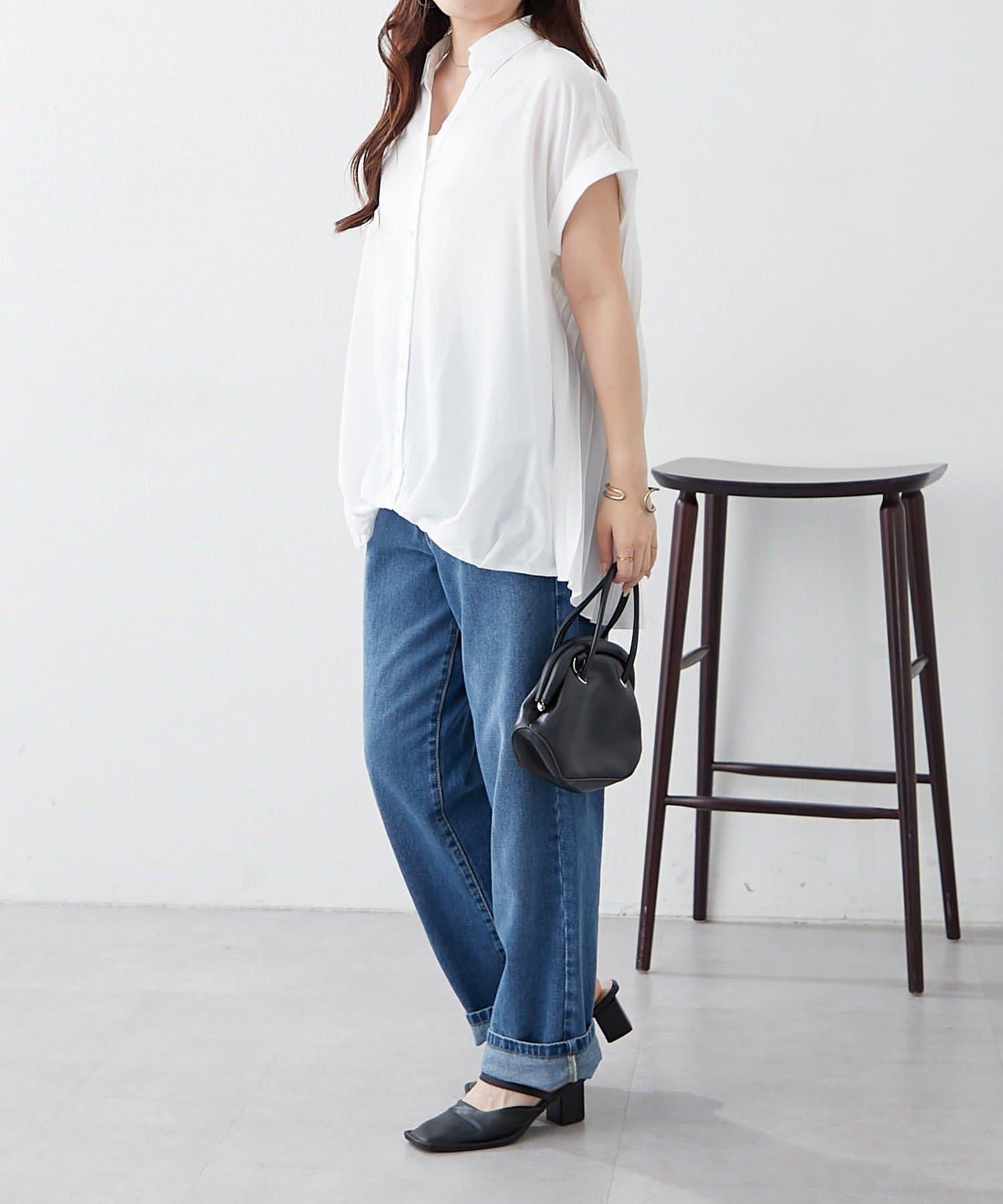 後背褶領口襯衫女裝