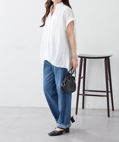 後背褶領口襯衫女裝