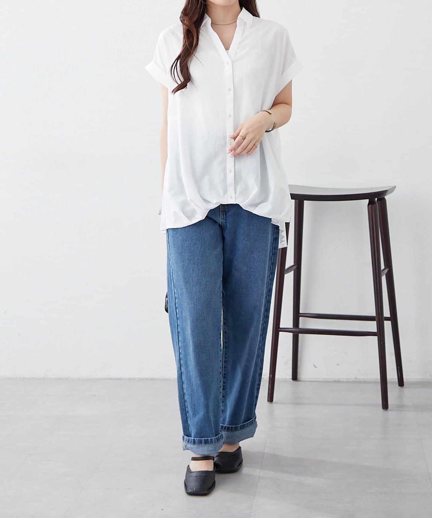 後背褶領口襯衫女裝