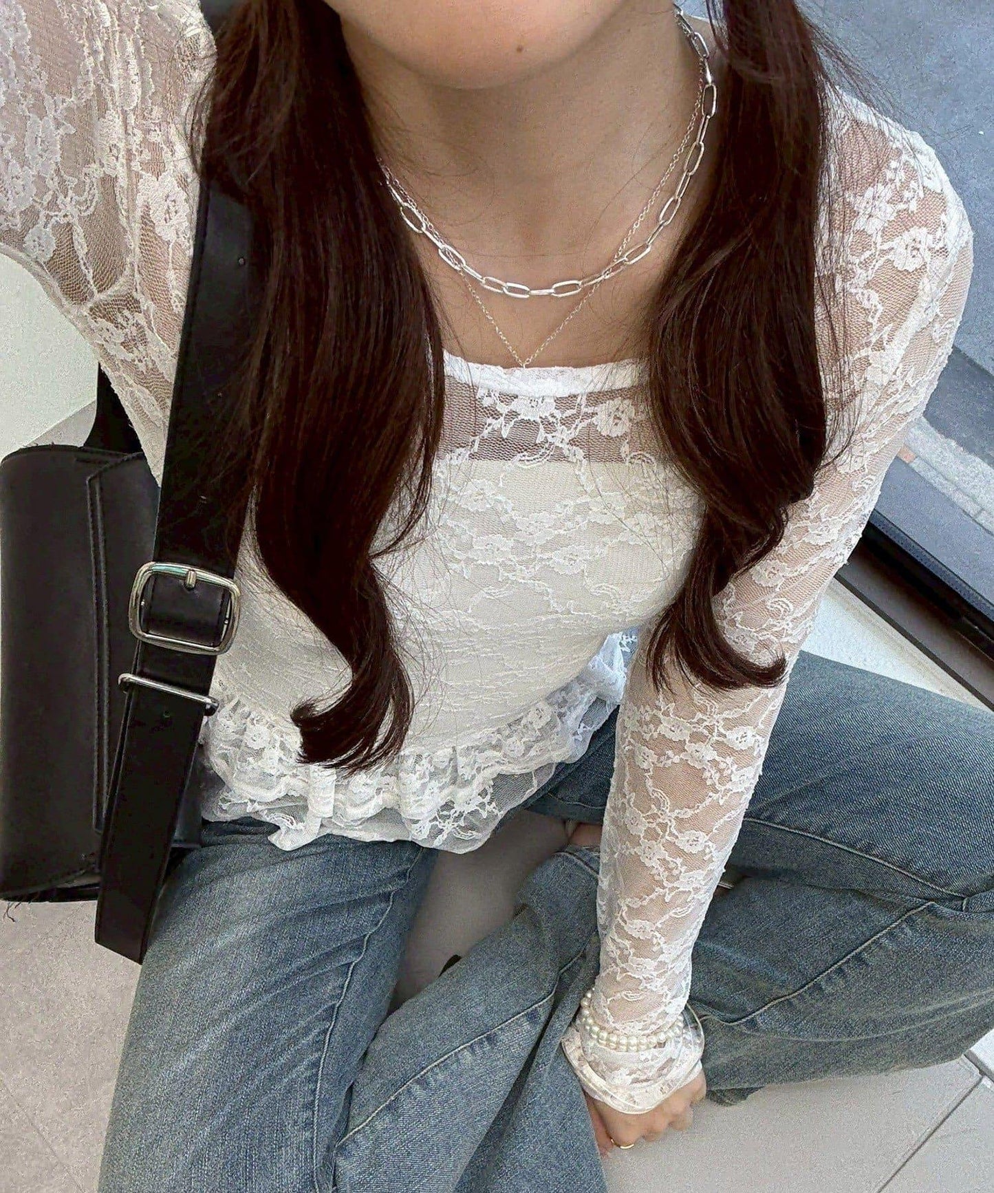 蕾絲蓬蓬袖上衣