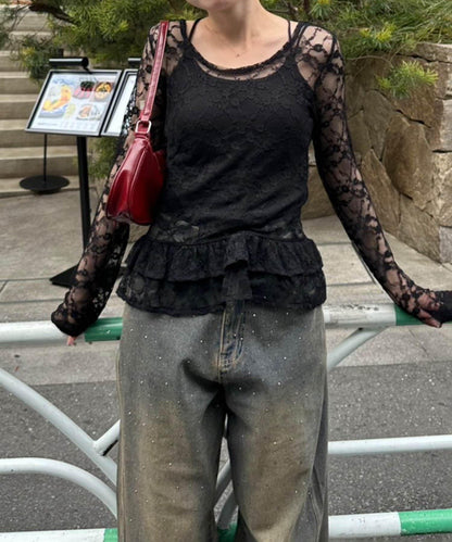 蕾絲蓬蓬袖上衣