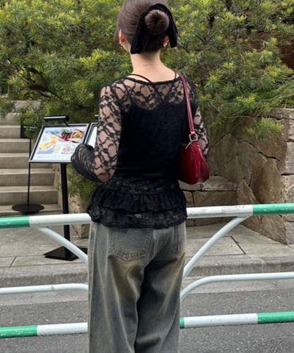 蕾絲蓬蓬袖上衣