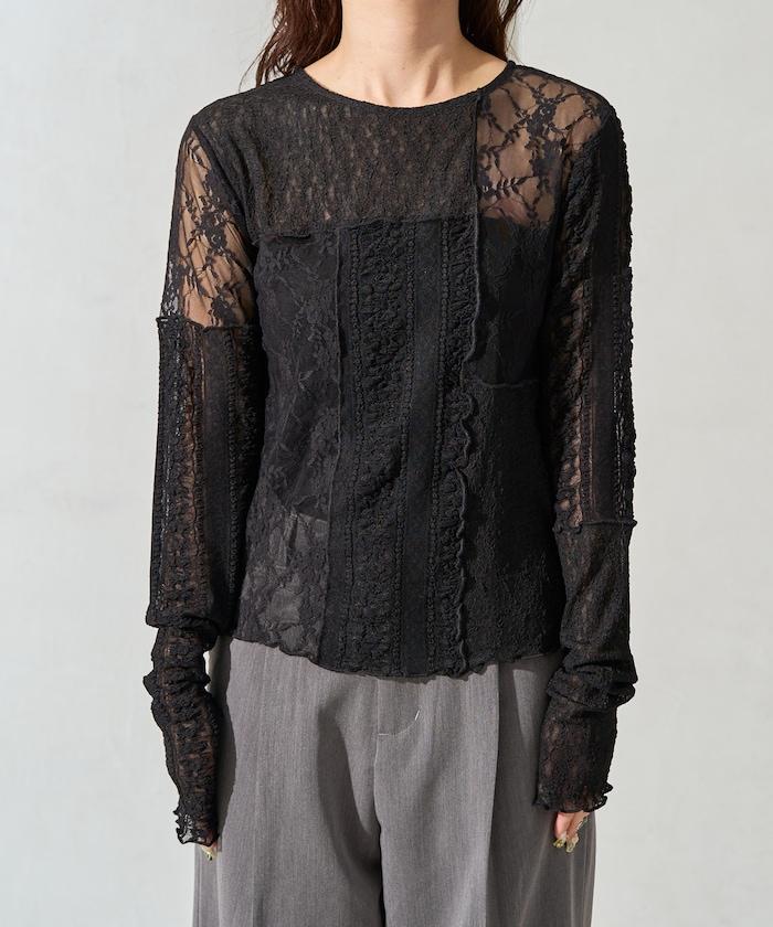 レースパッチワークロングスリーブトップス【限定展開】