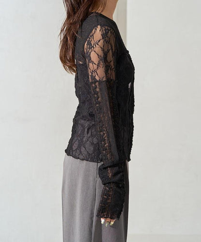 レースパッチワークロングスリーブトップス【限定展開】