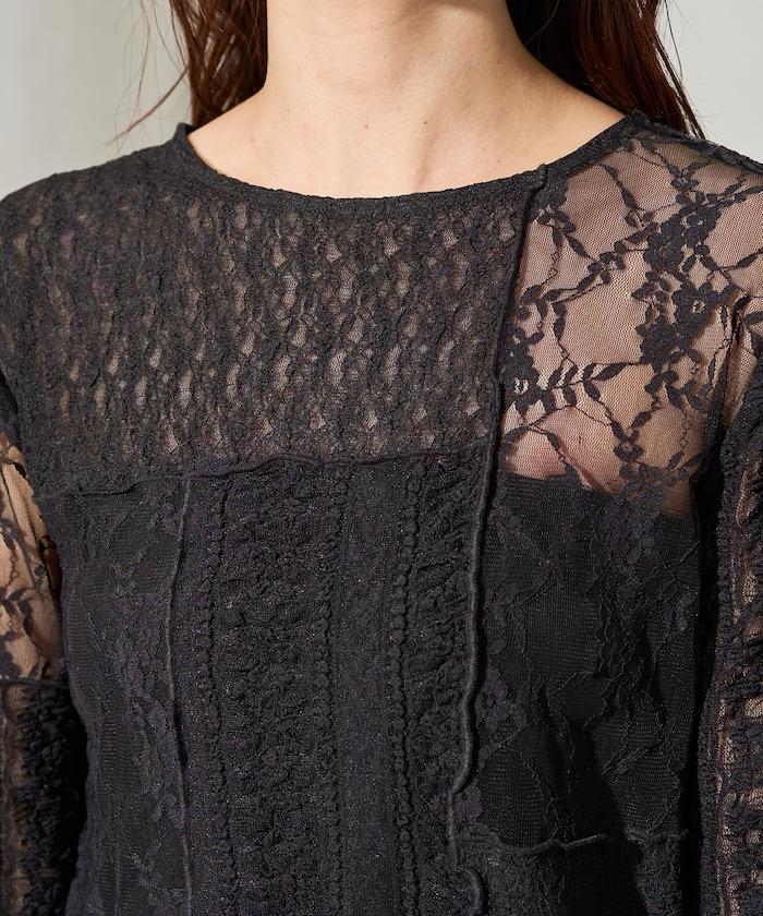 レースパッチワークロングスリーブトップス【限定展開】