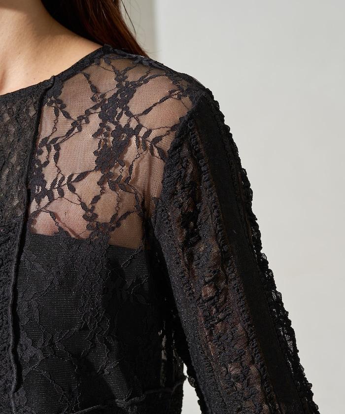 レースパッチワークロングスリーブトップス【限定展開】