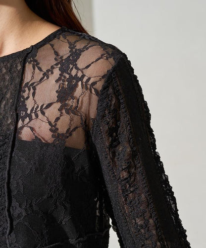 レースパッチワークロングスリーブトップス【限定展開】