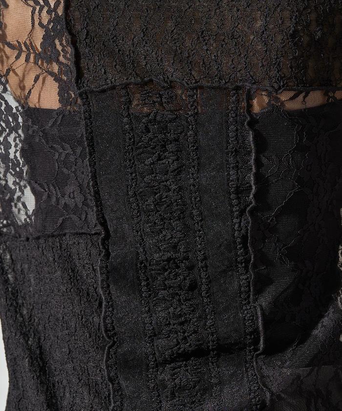 レースパッチワークロングスリーブトップス【限定展開】