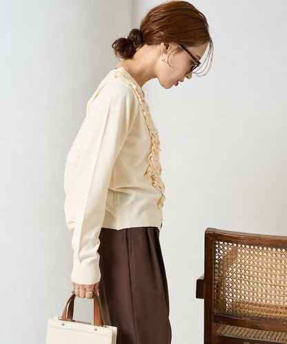 迷你荷葉邊V領針織開衫