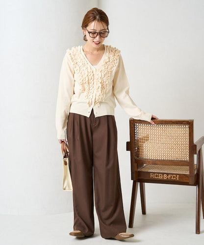 迷你荷葉邊V領針織開衫